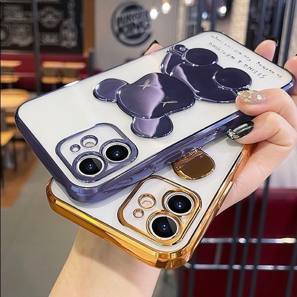 Electroplate Gold Violent Bear in Transparent Background iPhone Case - Picture 6 of 7